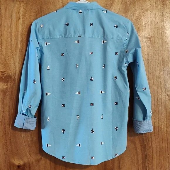 NWOT Nautica Boys Button Down Shirt Blue Sailboat Print Cotton Blend M 10/12 - Picture 6 of 8